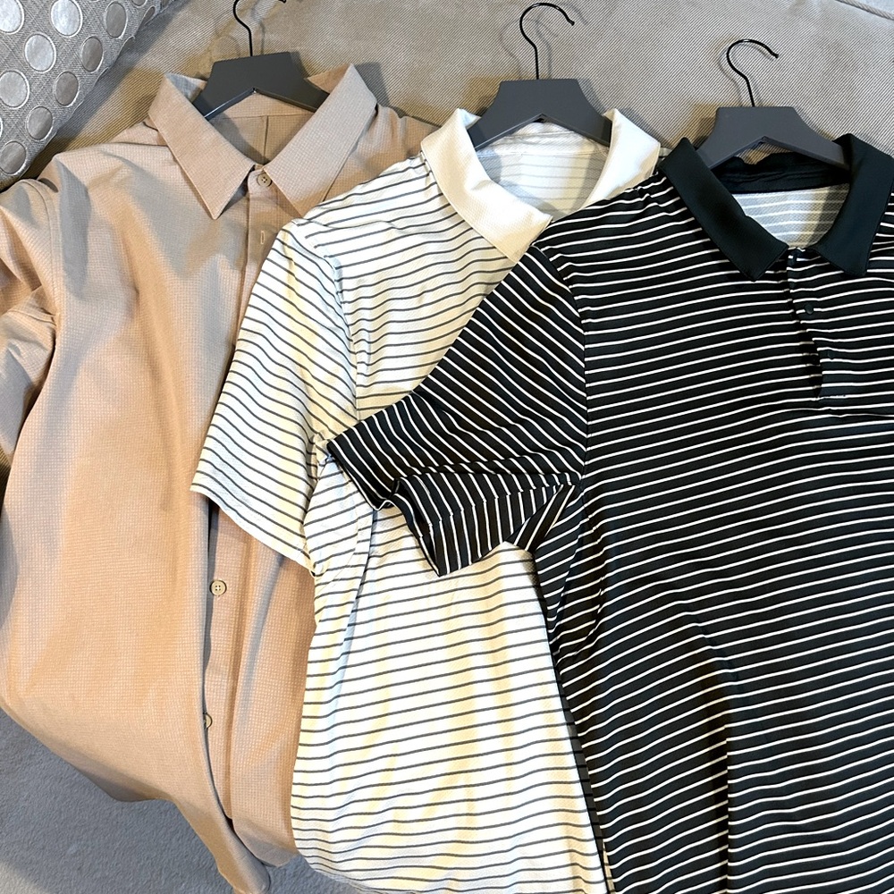 3 Men’s LuLulemon shirts. 3 polos.  2 are golf, 1 is casual